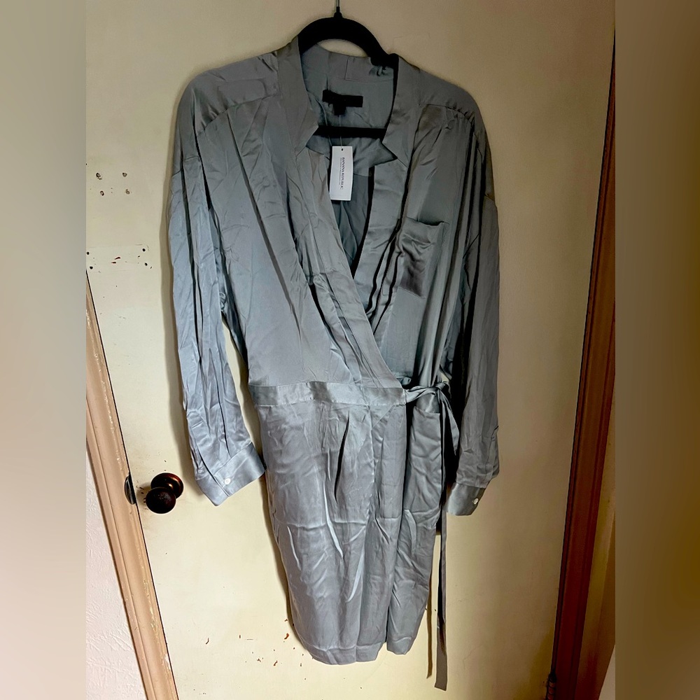 Long sleeves wrap silk dress